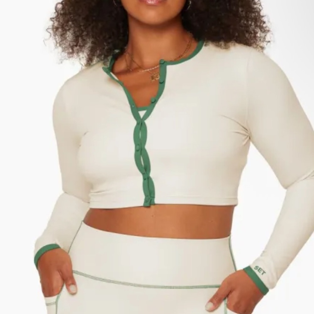 SET Active Cream and Green Cardigan